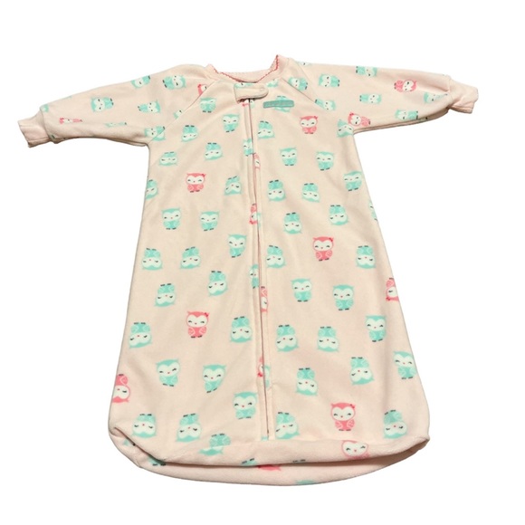 Pink, Green, and White Child of Mine Carter’s Owl Fleece Sleep Sack - Picture 1 of 3